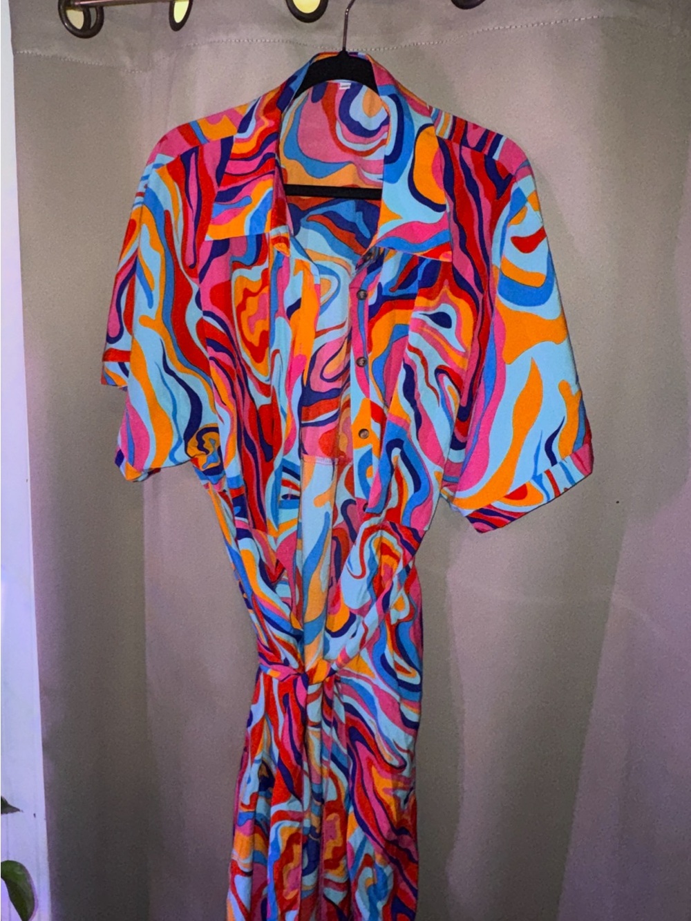 Vibrant Swirl Print Button-Front Dress - Multi
